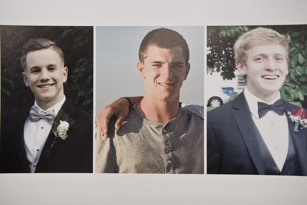 bucks-county-murders (From left) Jimi Patrick, 19, Dean Finocchiaro, 19, and Thomas Meo, 21, along with Mark Sturgis, 22, (not pictured) were murdered in July 2017. Sean Kratz was found guilty of first-degree murder for the slaying of Finocchiaro and guilty of voluntary manslaughter in the deaths of Meo and Sturgis. Kratz's cousin, Cosmo DiNardo is serving four life sentences for the murders of the four men. (Kimberly Paynter/WHYY, file)