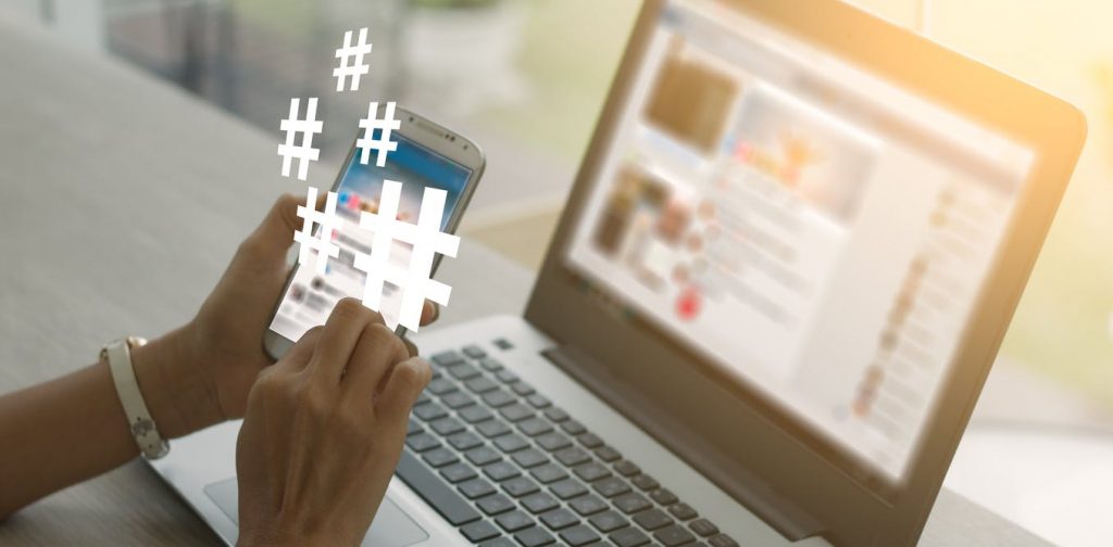 file-20191108-10961-1l0mts8 News outlets sometimes use hashtags to promote their stories. (13_Phunkod/Shutterstock.com)