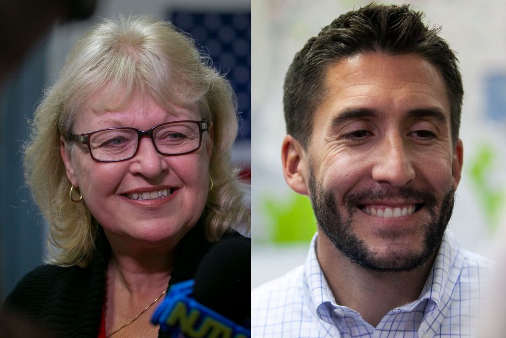 Republicans Jean Stanfield (left) and Ryan Peters (right) both won on election night (Miguel Martinez for WHYY)