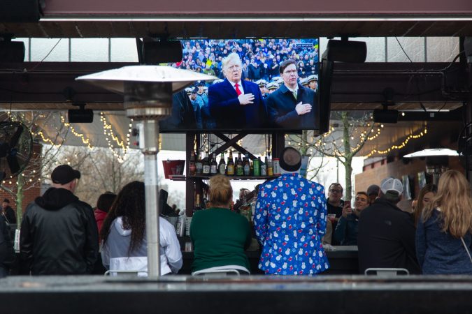 President Trump joins the thousands gathered at Lincoln Financial Field for 120th Annual Army-Navy Game. (Emily Cohen for WHYY)