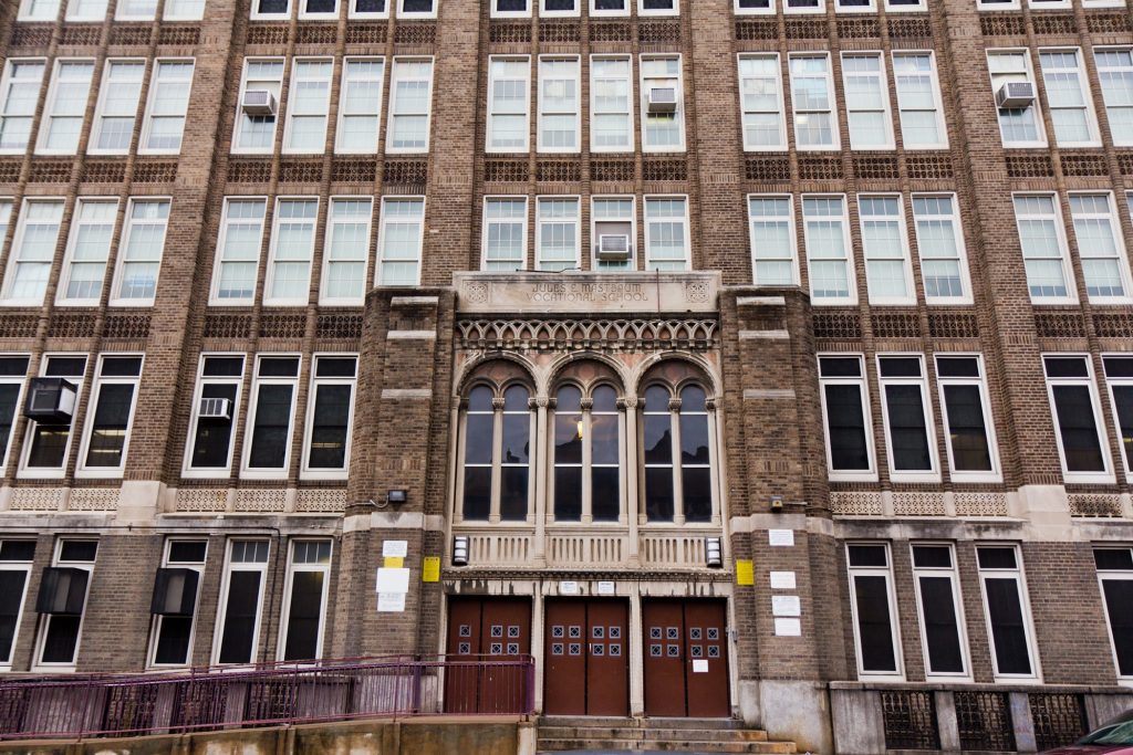 2019 11 22 k paynter lockdown schools mastbaum-3 Jules E. Mastbaum High School on Frankford Avenue in Philadelphia. (Kimberly Paynter/WHYY)