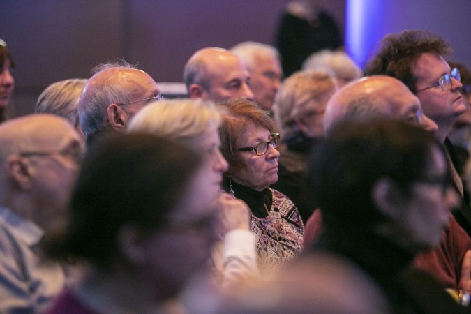 Audience members at at a talk about politics with Washington Week and national political reporter for The Washington Post, Robert Costa at WHYY on Saturday, December 7.