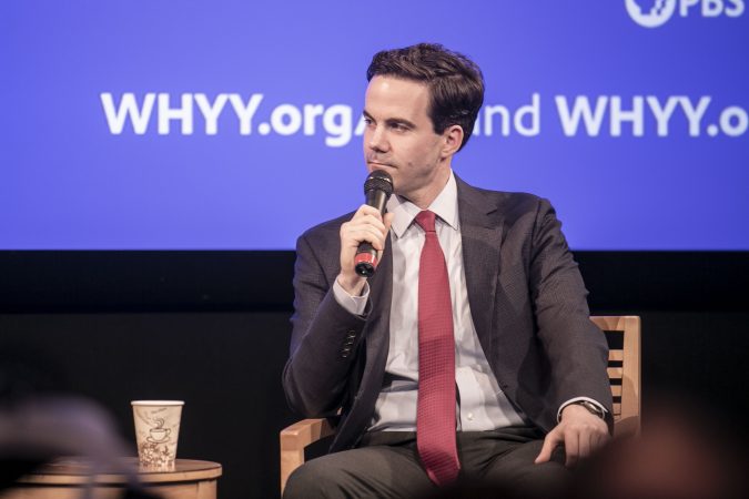 Washington Week and national political reporter for The Washington Post, Robert Costa, speaks with Fresh Air's Dave Davies at WHYY on Saturday, December 7. (Miguel Martinez/WHYY)