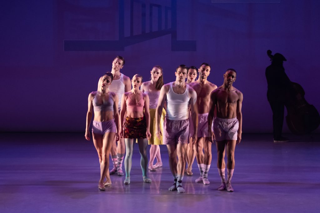 2019 12 12 k paynter balletx-2 Dancers (from left) Francesca Forcella, Blake Krapels, Skyler Lubin, Chloe Perkes, Zachary Kapeluck, Caili Quan, Richard Villaverde, Roderick Phifer. (Photo by Vikki Sloviter, courtesy of BalletX)