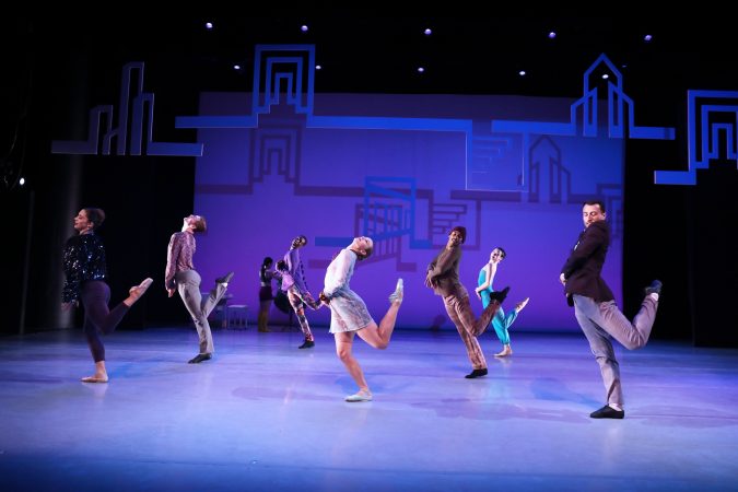 Dancers (from left) Francesca Forcella, Zachary Kapeluck, Stanley Glover, Chloe Perkes, Roderick Phifer, Caili Quan, Richard Villaverde, in BalletX Fall Series 2019. (Photo by Vikki Sloviter, courtesy of BalletX)