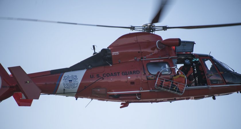 A U.S. Coast Guard helicopter participating in SERE training. (U.S. Air Force photo by Senior Airman Ariel Owings)