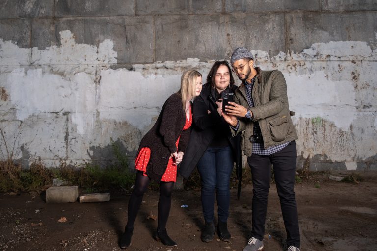 From left, Megan Coyne and Pearl Gabel, who run the @NJGov Twitter account, with Edwin Torres. The trio work on Gov. Phil Murphy's digital team. (Courtesy of Governor's Office)