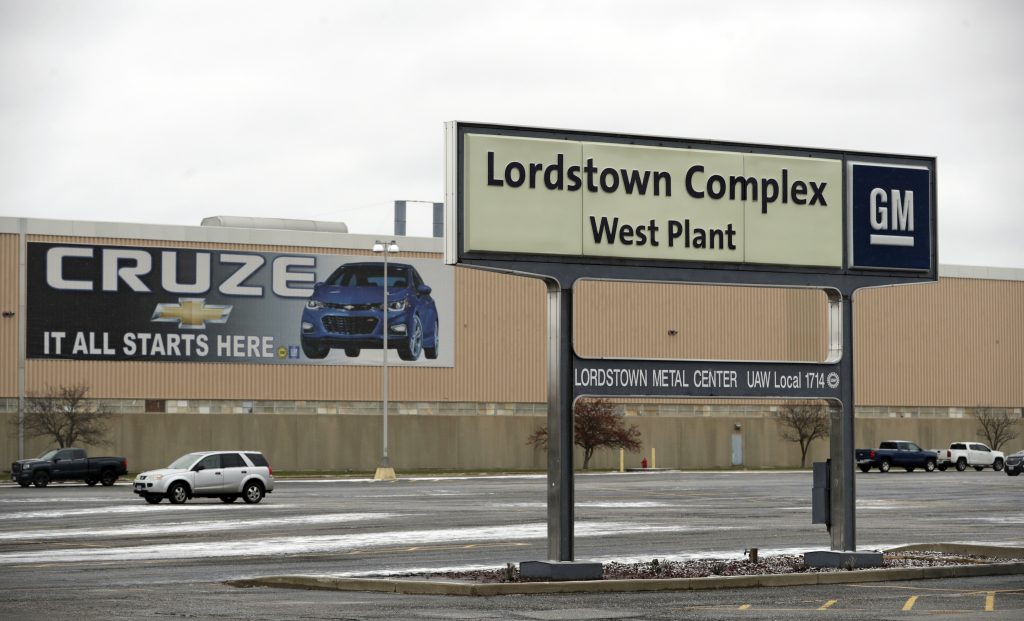 General Motors Restructuring This Nov. 27, 2018 file photo, shows the General Motors Lordstown West plant in Lordstown, Ohio. Production ended at the plant in March, 2019. (AP Photo/Tony Dejak, File)