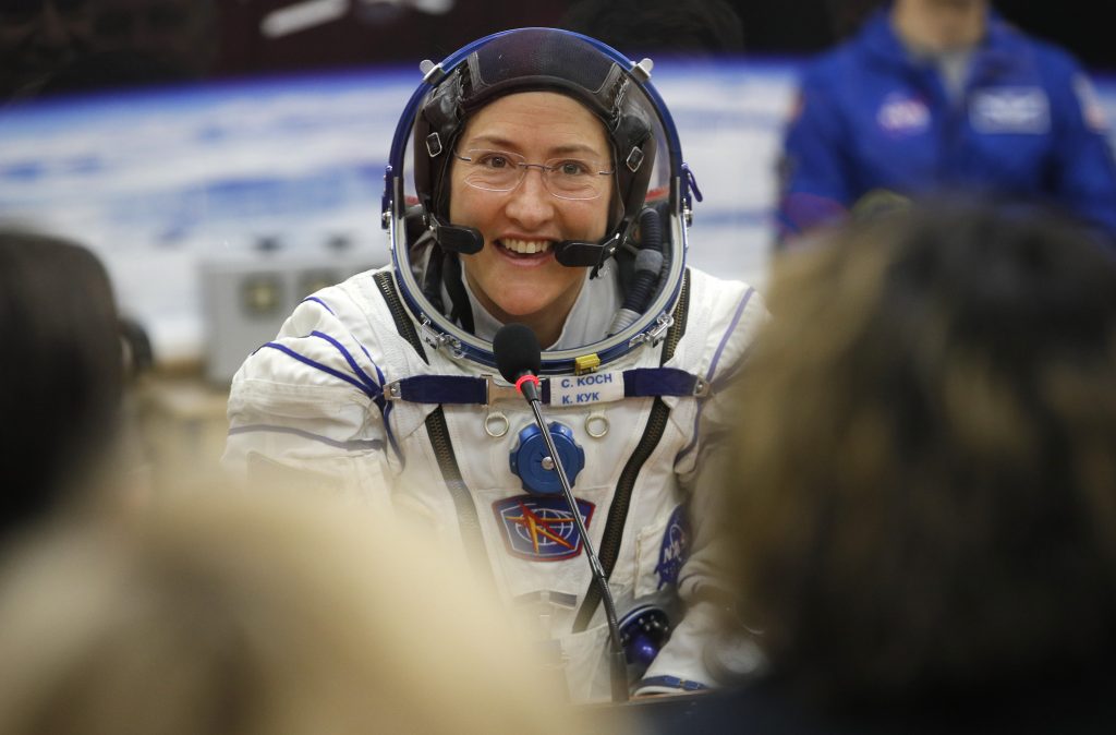 Astronaut Flight Record U.S. astronaut Christina Koch set a new record Saturday, Dec. 28, for the longest single spaceflight by a woman, breaking the old mark of 288 days with about two months left in her mission. (Dmitri Lovetsky/AP Photo)