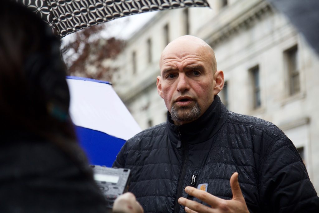 File photo of Pa. Lieutenant Gov. John Fetterman speaking to the press. (Kimberly Paynter/WHYY)