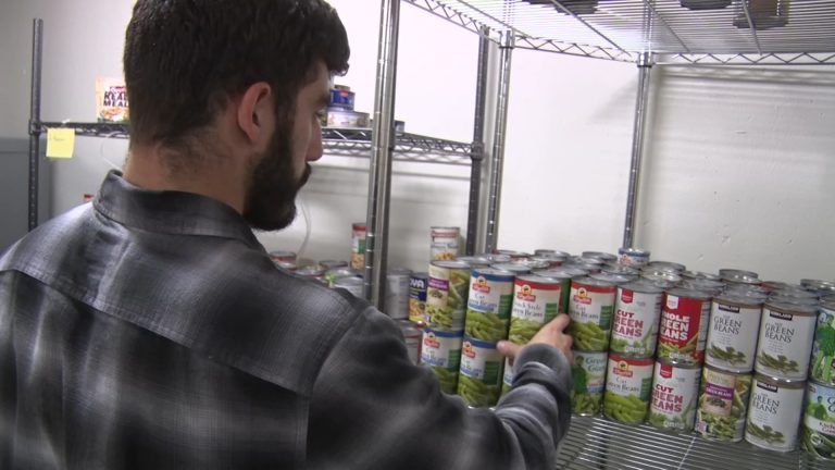 Sean Hardy, a senior at Montclair State University visits the food pantry there. (NJTV News)