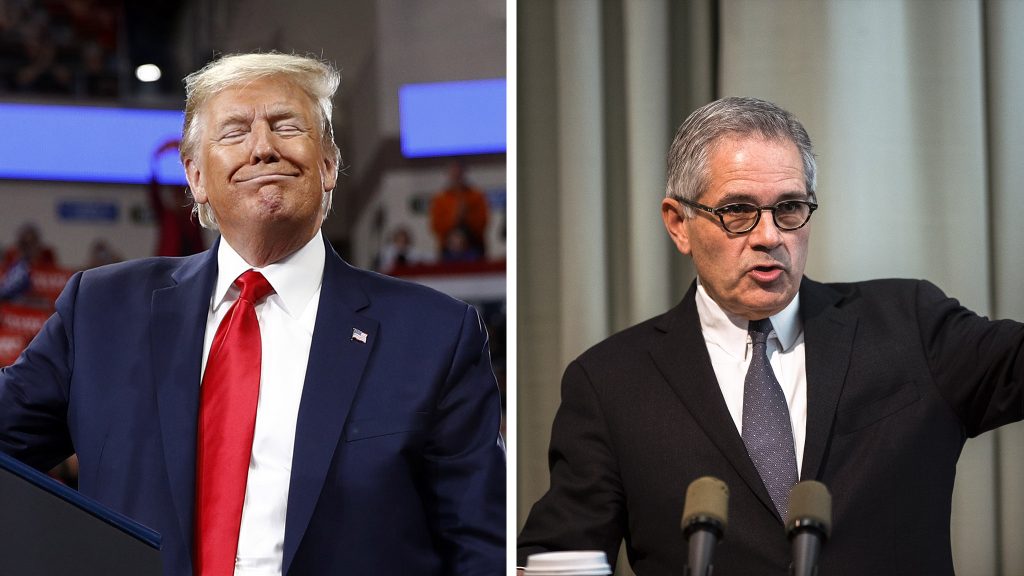 President Trump at a rally in Hershey on Dec. 11; DA Krasner in Philadelphia on Nov. 21 (Patrick Semansky and Matt Rourke/AP Photos)