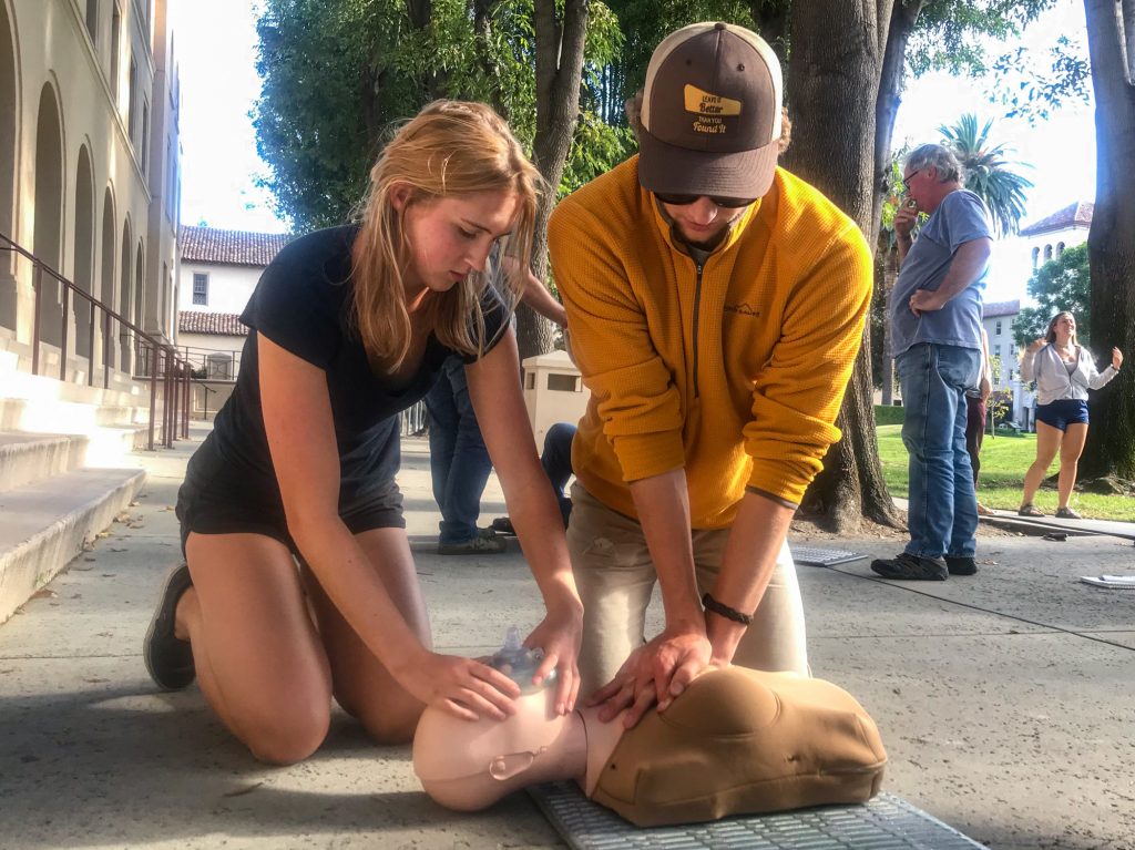 Students in Alice Henshaw’s Wilderness Medical Associates CPR training course can practice on a Womanikin, designed to help trainees understand that compressions should be performed the same way on women’s bodies as men’s. Students in Alice Henshaw's Wilderness Medical Associates CPR training course can practice on a Womanikin, designed to help trainees understand that compressions should be performed the same way on women's bodies as men's. (Courtesy of Alice Henshaw)