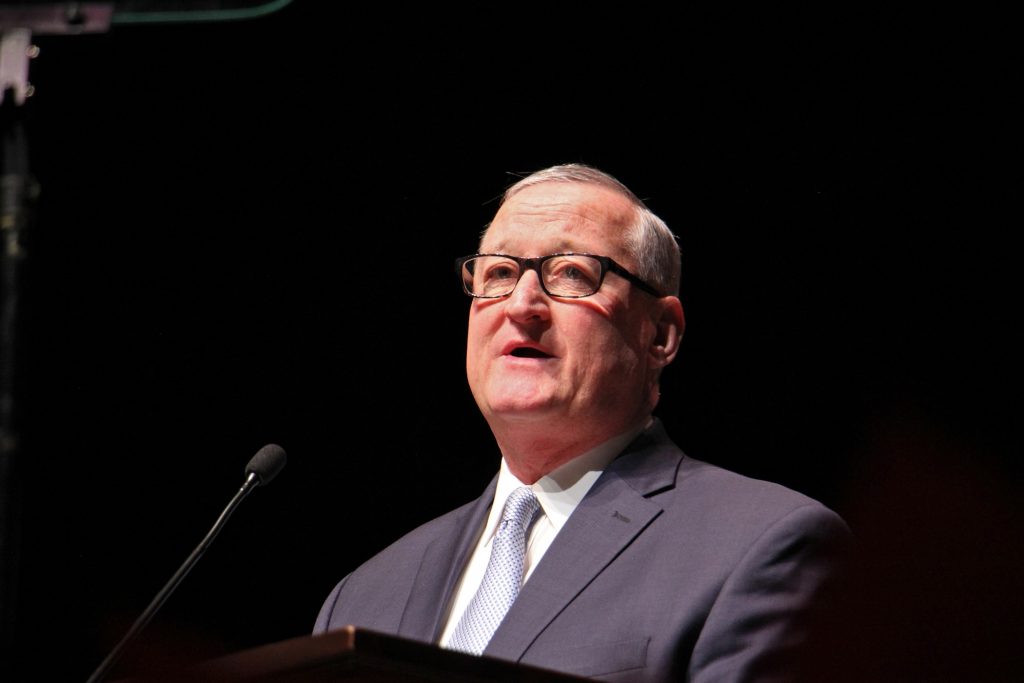 2019 01 06-e lee-jim kenney-philadelphia the met-inauguration and investiture of city council and mayor judges officials Philadelphia Mayor Jim Kenney addresses the crowd at The Met after he was sworn in to his second term as mayor. (Emma Lee/WHYY)