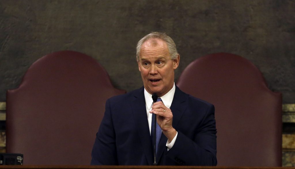 AP_19001694600231-e1579060189402-1920×1099 House Speaker Mike Turzai, R-Allegheny, addresses the House chamber after taking the oath of office Tuesday Jan. 1, 2019 in Harrisburg. (Jacqueline Larma/AP Photo)