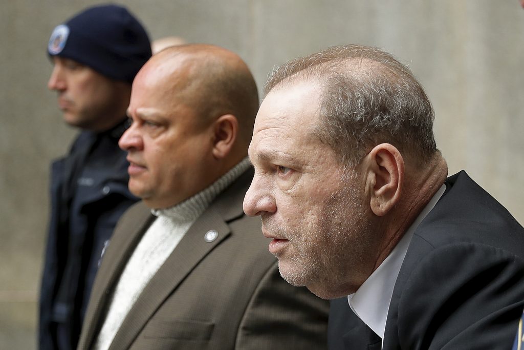 Harvey Weinstein leaves New York court, Monday, Jan. 6, 2020, in New York. The disgraced movie mogul faces allegations of rape and sexual assault. Jury selection begins this week. (AP Photo/Seth Wenig)