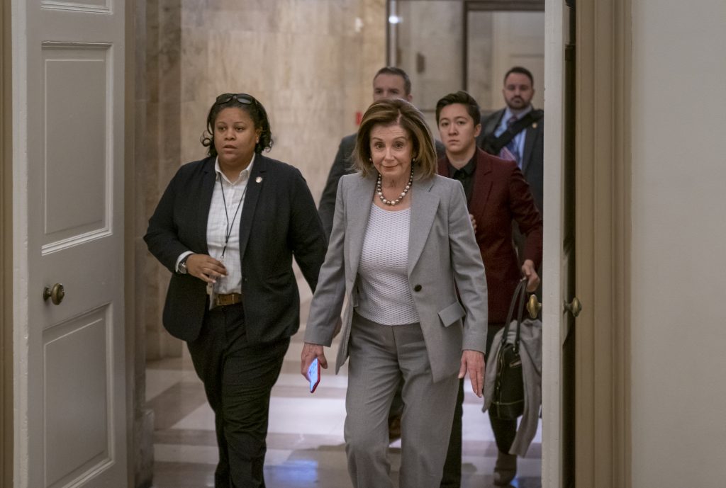 Nancy Pelosi Speaker of the House Nancy Pelosi, D-Calif., arrives at the Capitol in Washington, Friday, Jan. 10, 2020. (J. Scott Applewhite/AP Photo)