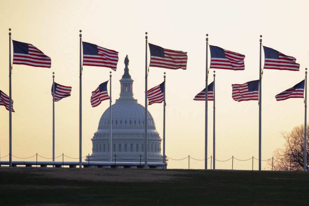 The U.S. Capitol at sunrise on Monday, Jan. 20, 2020, in Washington. (AP Photo/Jon Elswick)