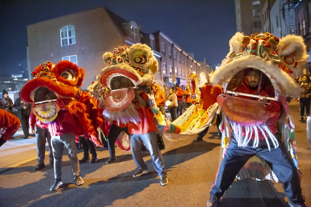 CHINESE NEW YEAR 2020 Lion dancers dance in the street during a parade.