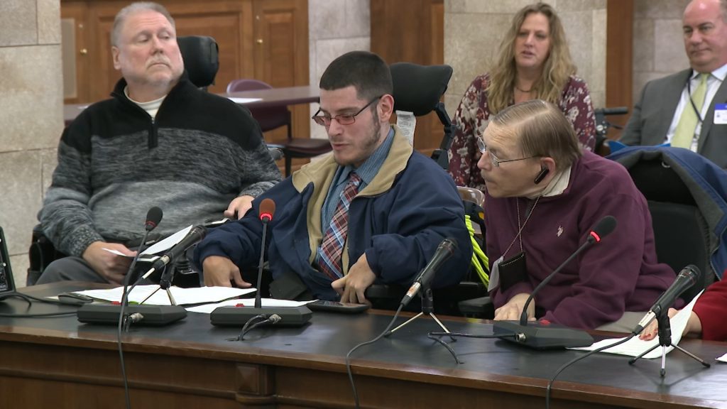 Steve Gruzlovic (center) of the Statewide Independent Living Council testified Thursday. (NJTV News)