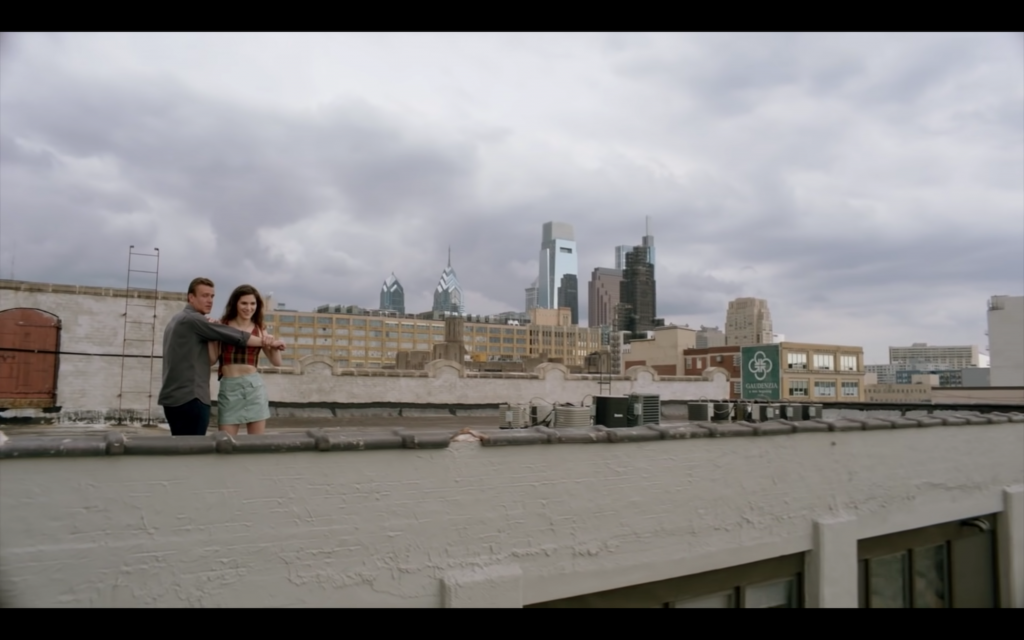 Dispatches-2.09.47-PM Jason Segal and co-star Eve Lindley on the roof of 1235 Spring Garden Street. AMC / YOUTUBE SCREENSHOT