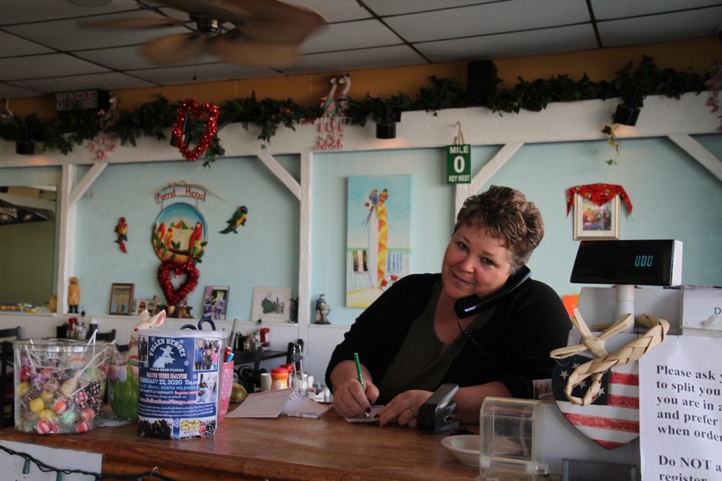 IMG_1501 Jackie Mikulski, owner of Key West Cafe, looks forward to the having a sitting president visit Wildwood and the business boost it will bring. (Ximena Conde/WHYY)
