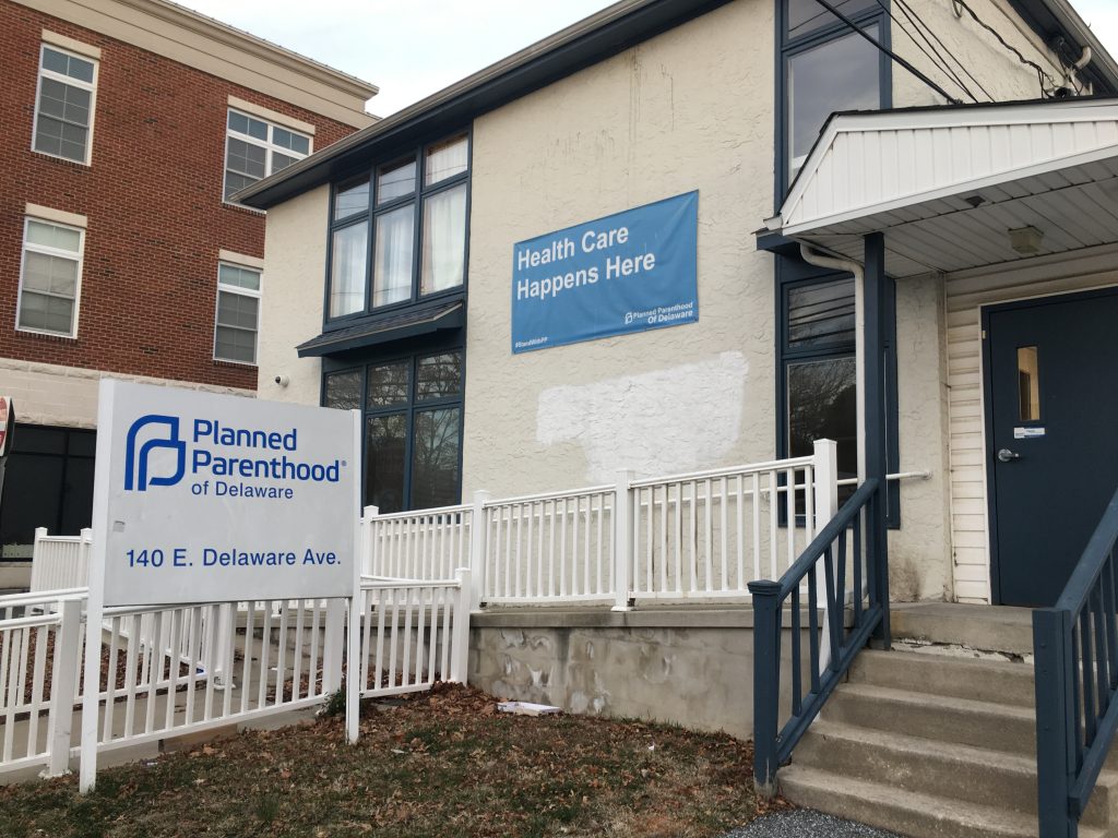 IMG_6245 Repairs have been made to the Newark Planned Parenthood office near the University of Delaware campus following a Molotov cocktail attack on January 3. (Mark Eichmann/WHYY)