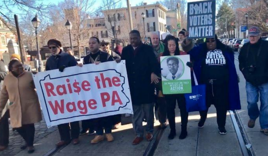 Screen Shot 2020-01-24 at 6.29.51 AM Germantown-area residents and political leaders marched on Monday for fair pay at a McDonald’s franchise owned by Derek Giacomantonio at 29 E. Chelten Ave. (Chantale Belefanti/The Philadelphia Tribune)