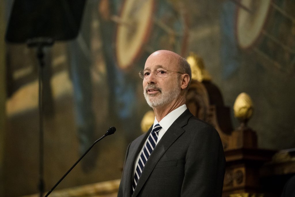 Wolf-speech Democratic Gov. Tom Wolf delivers his budget address for the 2019-20 fiscal year to a joint session of the Pennsylvania House and Senate in Harrisburg, Pa., Tuesday, Feb. 5, 2019. (Matt Rourke/AP Photo)