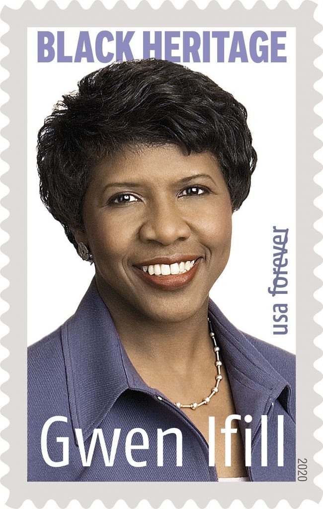 Gwen Ifill, one of the nation's most esteemed journalists, will be the face of the U.S. Post Office 43rd stamp in the Black Heritage series. (USPS via AP)