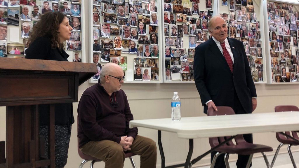 Former PA governor Ed Rendell (right) commits to being a volunteer escort alongside Safehouse leaders Jose Benitez and Ronda Goldfein (MICHAELA WINBERG / BILLY PENN)