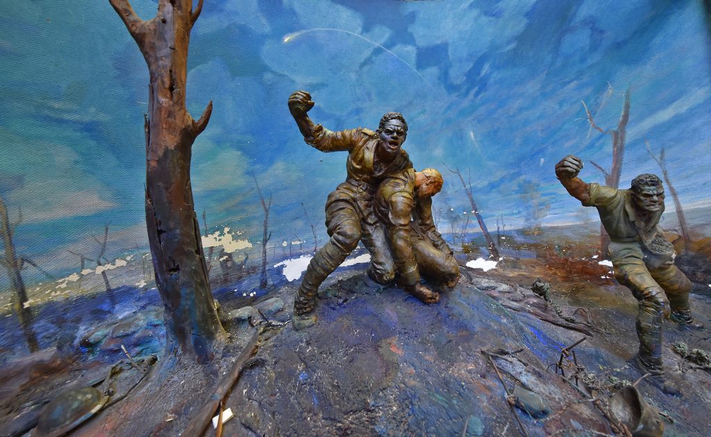 1940WWIHarlemHellFightersDiorama2 A 1940 diorama of the Harlem Hell Fighters during battle in World War I held at the Winterthur Museum in Winterthur, Delaware. (Butch Comegys for WHYY)