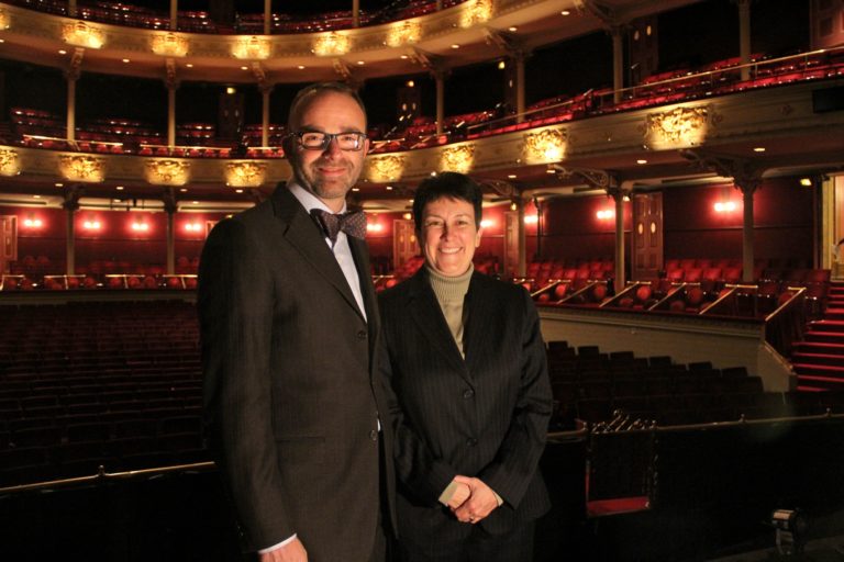 Opera Philadelphia General Director David Devan and Pulitzer Prize winning composer Jennifer Higdon. (Emma Lee/WHYY)