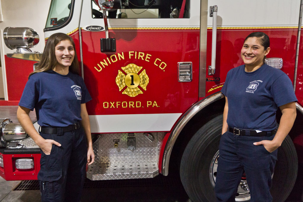 2020 2 10 k paynter oxford pa firestation Carolena Nava and her mom Lupita Nava are volunteer firefighters in Oxford, Pa. (Kimberly Paynter/WHYY)
