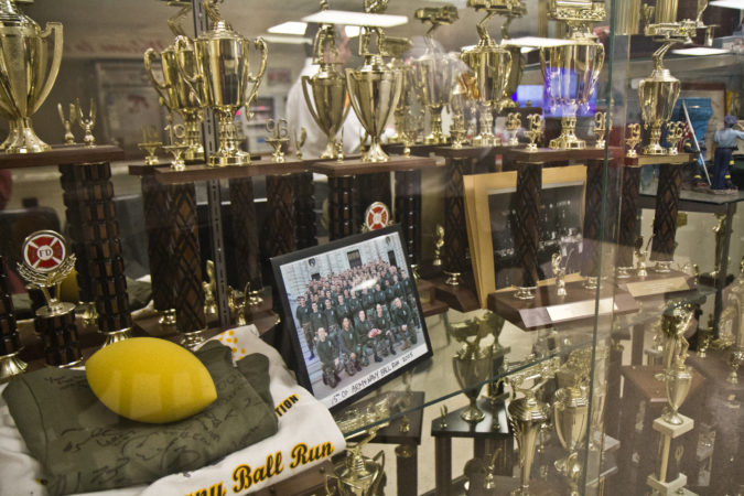 Awards in the fire station in Oxford, Pa. (Kimberly Paynter/WHYY)