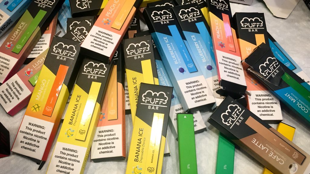 Disposable vapes may be hotter than Juul among kids, according to researcher Bonnie Halpern-Felsher. She received a bag of vape pens recently confiscated by a high school principal in northern California, with flavors like Banana Ice and Cool Mint. Disposable vapes may be hotter than Juul among kids, according to researcher Bonnie Halpern-Felsher. (Courtesy of Bonnie Halpern-Felsher)