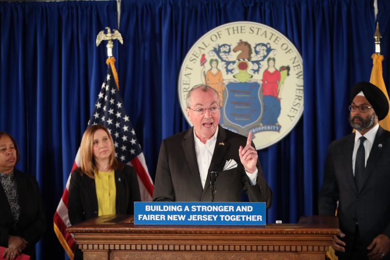 Gov. Phil Murphy announces legislation to overhaul New Jersey’s anti-workplace harassment law for public and private employers on February 18. (Edwin J. Torres for the Governor’s Office)