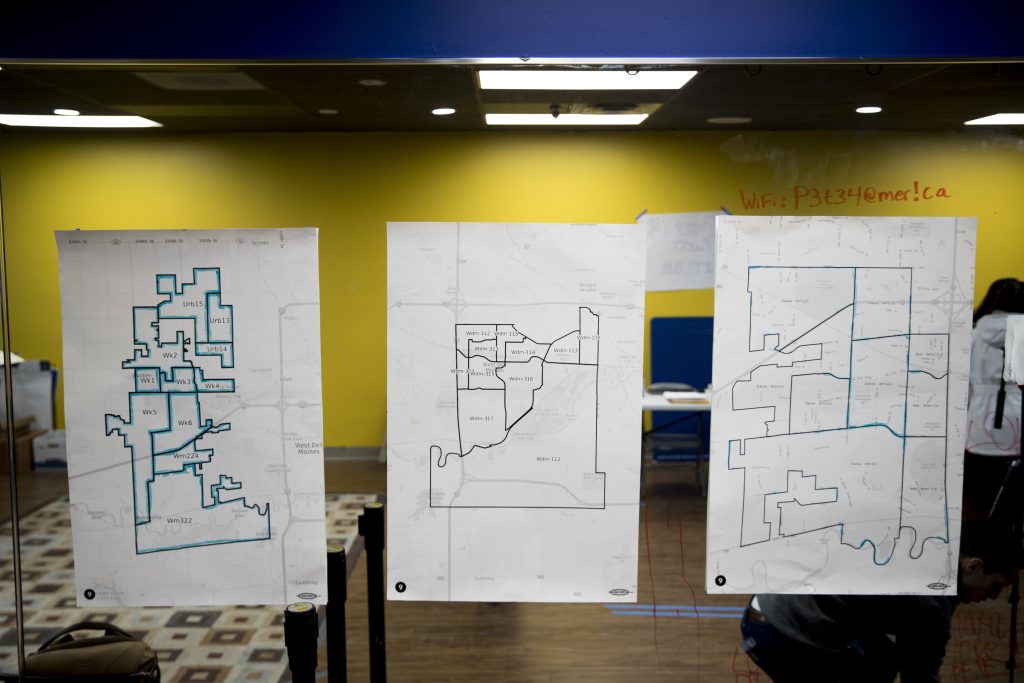 Election 2020 Pete Buttigieg Maps are displayed on the wall of a campaign office for Democratic presidential candidate former South Bend, Ind., Mayor Pete Buttigieg on the day of the Iowa Caucus, Monday, Feb. 3, 2020, in West Des Moines, Iowa. (AP Photo/Andrew Harnik)