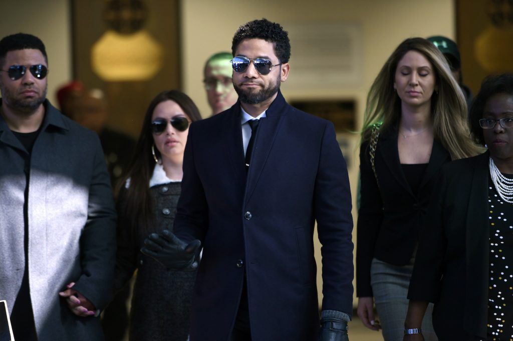 Jussie Smollett In this March 26, 2019 file photo, actor Jussie Smollett gestures as he leaves Cook County Court after his charges were dropped in Chicago. (Paul Beaty/AP Photo)