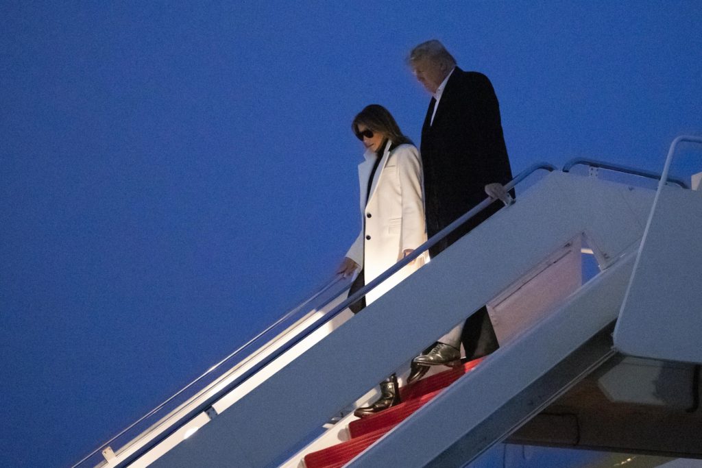 Donald Trump, Melania Trump President Donald Trump, and first lady Melania Trump, step off Air Force One upon arrival, Wednesday, Feb. 26, 2020, at Andrews Air Force Base, Md. Trump is returning from India. (AP Photo/Alex Brandon)