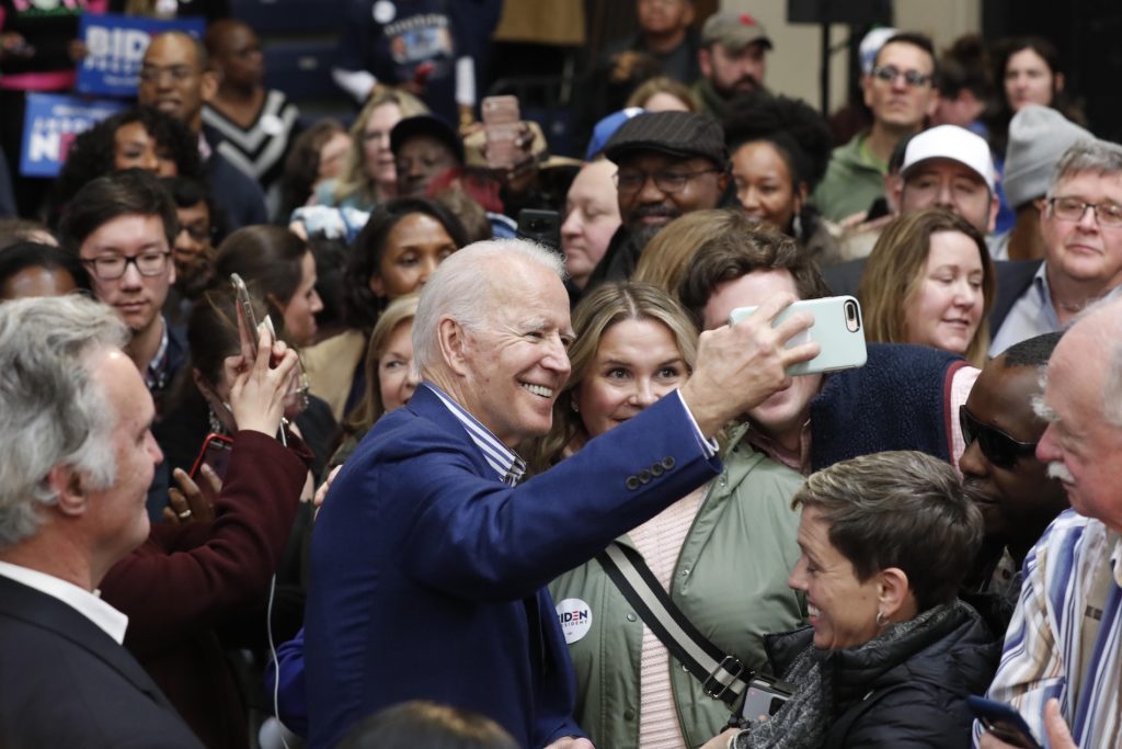 Election 2020 Joe Biden Democratic presidential candidate former Vice President Joe Biden takes photos with supporters at a campaign event at Saint Augustine’s University in Raleigh, N.C., Saturday, Feb. 29, 2020. (Gerry Broome/AP Photo)