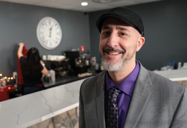 Cafe regular Richard Schwetz, who works in payroll solutions, is a strong supporter of President Trump — which can be a rarity at the cafe. (Matt Smith for Keystone Crossroads)
