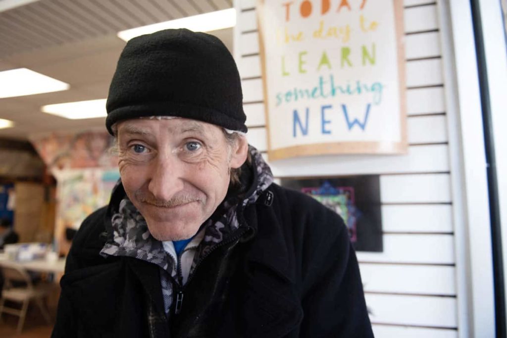 NewsFeatures-Homelessness-BobbyClark-1 Robert Clark poses for a portrait in The Kensington Storefront on Kensington Avenue near Somerset Street. (Photo by Erin Blewett)