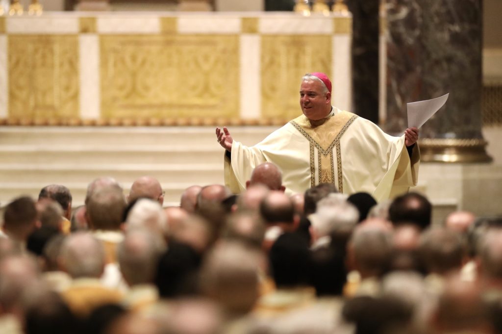 Archbishop Nelson Pérez speaks during his installation Mass at the Cathedral Basilica of Saints Peter and Paul in Philadelphia on Tuesday, Feb. 18, 2020. Pérez, who was most recently the bishop of Cleveland, succeeds Charles Chaput as the archbishop of Philadelphia. (Pool photo/The Philadelphia Inquirer)