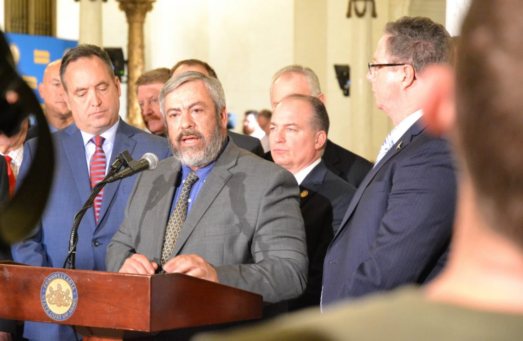 Pat-Brown-one-002-1920×1253 State Sen. Pat Browne, R-Lehigh, addresses reporters after Gov. Tom Wolf's budget address Tuesday. (Brett Sholtis/PA Post)