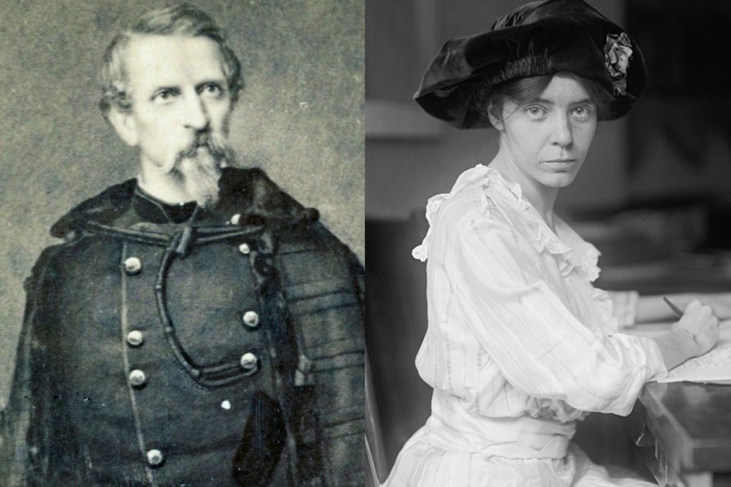 Philip Kearny Alice Paul_edited-1 Philip Kearny, Jr. (June 2, 1815 – September 1, 1862) was a United States Army officer, notable for his leadership in the Mexican-American War and American Civil War. He was killed in action in the 1862 Battle of Chantilly. Alice Stokes Paul (January 11, 1885 – July 9, 1977) was an American suffragist, feminist, and women's rights activist, and one of the main leaders and strategists of the campaign for the Nineteenth Amendment to the U.S. Constitution, which prohibits sex discrimination in the right to vote. (Library of Congress)