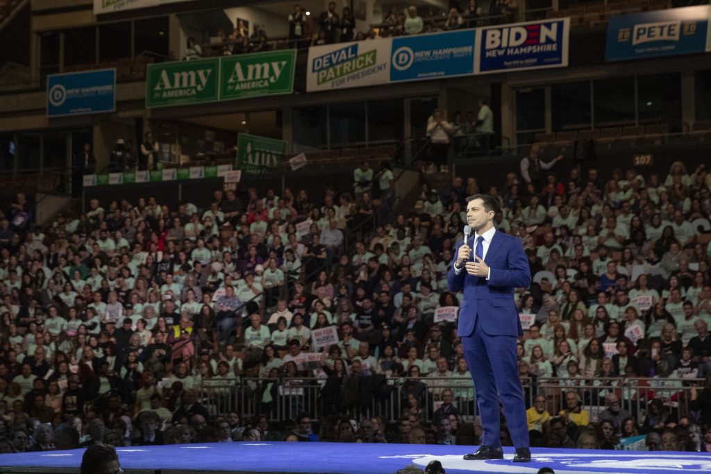Democratic presidential candidate and former South Bend, Ind., Mayor Pete Buttigieg speaks during a Democratic fundraising dinner on Saturday. Buttigieg is coming under attack from rival candidates for his relative lack of experience. Democratic presidential candidate and former South Bend, Ind., Mayor Pete Buttigieg speaks during a Democratic fundraising dinner on Saturday. Buttigieg is coming under attack from rival candidates for his relative lack of experience. (Mary Altaffer/AP Photo)