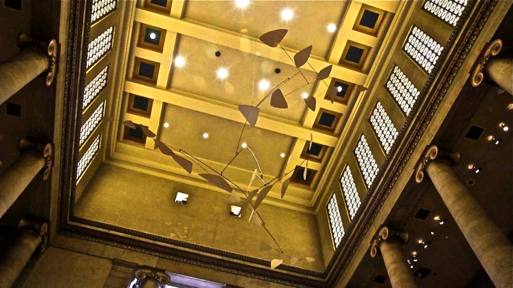 calders_20140513_2070663101 The mobile 'Ghost' by Alexander Calder hangs in the Great Stair Hall of the Philadelphia Museum of Art. (Kimberly Paynter/WHYY)