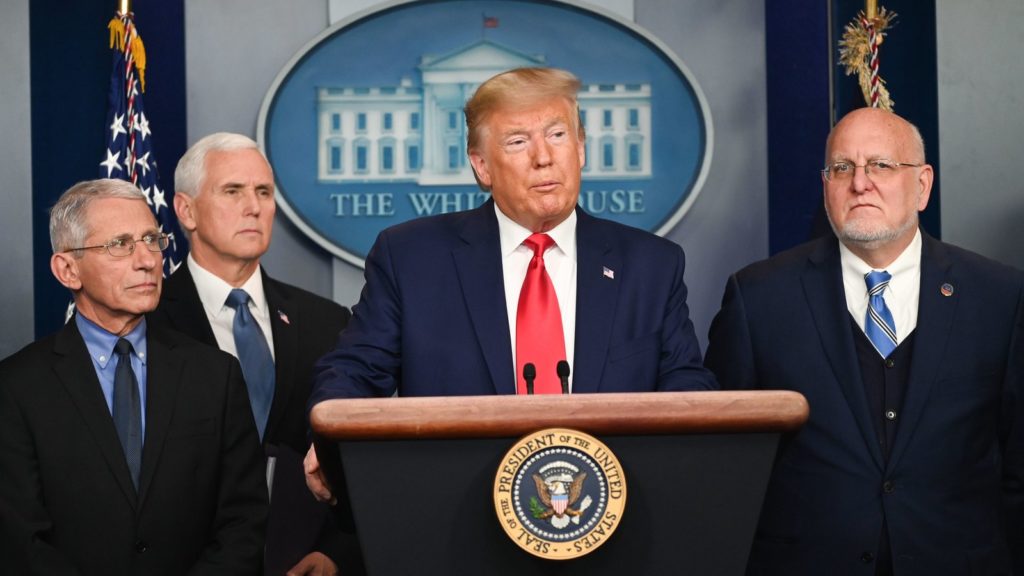 gettyimages-1204204404_wide-cf647f651ae2726867c616c236197ce0e5b194b5-s1600-c85 President Trump speaks at the White House about the U.S. response to the spread of the novel coronavirus. (Roberto Schmidt/AFP via Getty Images)