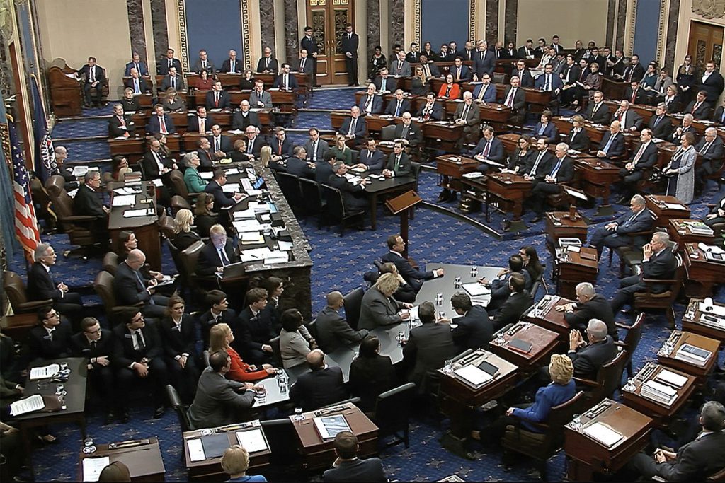 Trump Impeachment Senators vote on the first article of impeachment in Trump's 2020 trial